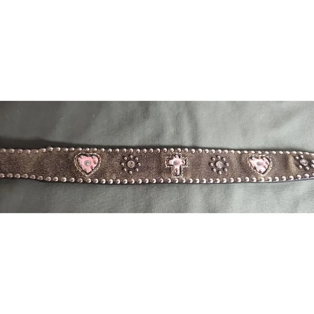 Nocona Girls Pink Hearts Rhinestones Belt